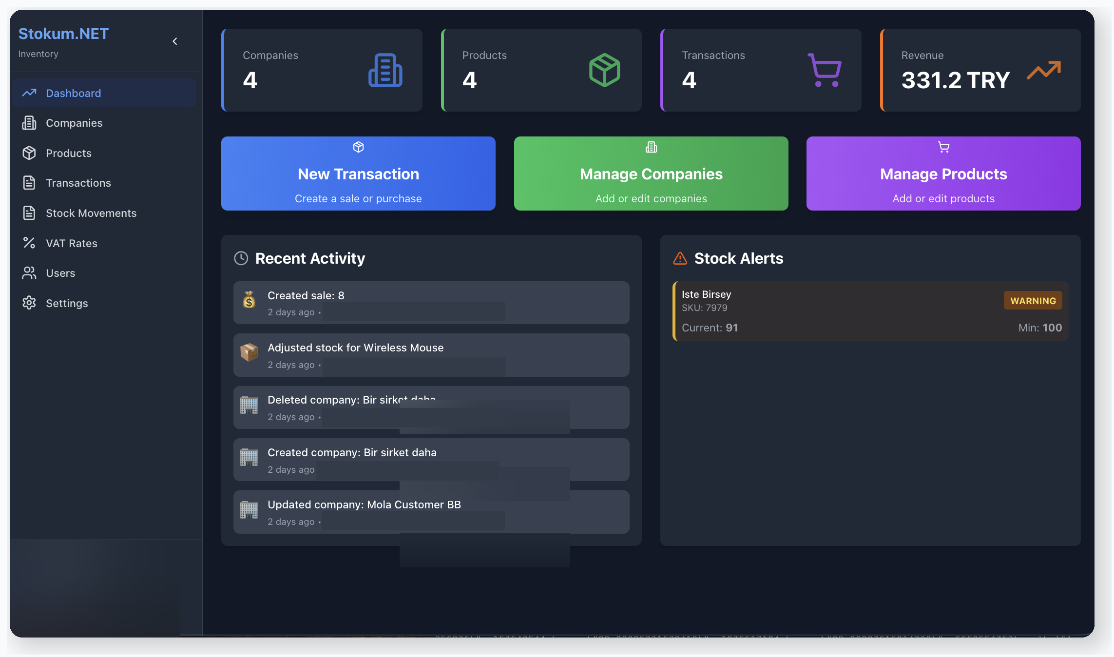 StokumNET Web Dashboard
